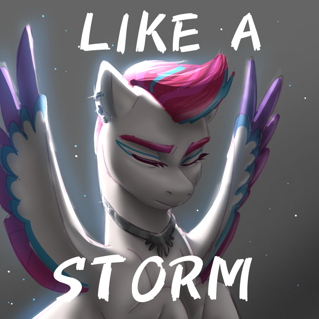 [bust,eyes closed,female,g5,jewelry,mare,necklace,pegasus,pony,safe,solo,text,wings,spread wings,zipp storm,artist:mythicalartist_]