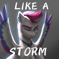 Size: 1080x1080 | Tagged: safe, artist:mythical artist, zipp storm, pegasus, pony, g5, bust, eyes closed, female, jewelry, mare, necklace, solo, spread wings, text, wings