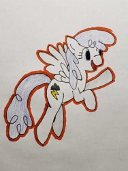 Size: 3024x4032 | Tagged: safe, artist:purppone, lightning bolt, white lightning, pony, g4, flying, photo, simple background, solo, traditional art, white background