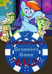 Size: 700x1000 | Tagged: safe, artist:unitxxvii, apple rose, auntie applesauce, goldie delicious, granny smith, rainbow dash, earth pony, pegasus, pony, g4, grannies gone wild, my little pony: friendship is magic, adam sandler, eight crazy nights, female, grin, looking at you, mare, meme, movie poster, parody, poker chips, smiling