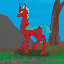 Size: 1000x1000 | Tagged: safe, artist:saint boniface, oc, changeling, male, nudity, red changeling, sheath, solo, stallion