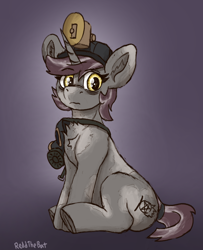 Size: 1612x1990 | Tagged: safe, artist:reddthebat, oc, oc only, pony, unicorn, chest fluff, ear fluff, female, gas mask, helmet, looking at you, mare, mask, mining helmet, sitting, solo