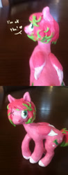 Size: 489x1248 | Tagged: safe, artist:lupisvulpes, oc, oc only, pegasus, pony, craft, female, irl, mare, photo, pink body, pink hair, sculpture, solo, wings