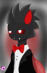 Size: 1948x2988 | Tagged: safe, artist:mairiathus, oc, oc only, oc:buggo, changeling, bowtie, clothes, red changeling, solo