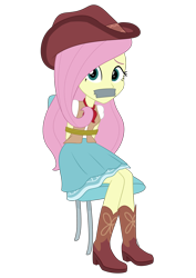 Size: 1412x2000 | Tagged: safe, artist:nie-martw-sie-o-mnie, fluttershy, human, equestria girls, g4, bondage, boots, chair, clothes, female, gag, hat, shoes, simple background, skirt, solo, tape, tape gag, tied up, transparent background
