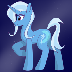 Size: 800x800 | Tagged: safe, artist:kujivunia, trixie, pony, unicorn, g4, abstract background, colored, female, flat colors, mare, night, simple background, simple shading, sky, solo, stars