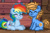 Size: 770x506 | Tagged: safe, rainbow dash, oc, oc:blue cookie, earth pony, pegasus, pony, pony town, g4, ^^, blushing, duo, earth pony oc, eyes closed, photo, pixel art, smiling