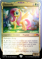 Size: 795x1110 | Tagged: safe, artist:anna steinbauer, fluttershy, bird, pegasus, pony, rabbit, g4, official, animal, female, magic the gathering, mare, merchandise, ponies the galloping
