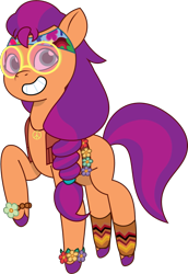 Size: 791x1151 | Tagged: safe, alternate version, artist:prixy05, sunny starscout, earth pony, pony, g5, my little pony: make your mark, my little pony: make your mark chapter 5, my little pony: tell your tale, nightmare on mane street, bandana, bracelet, clothes, costume, glasses, hippie, jewelry, nightmare night costume, peace symbol, simple background, solo, transparent background, vector