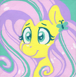 Size: 1163x1180 | Tagged: safe, artist:dandy, fluttershy, pony, g4, acrylic painting, bust, female, mare, rainbow power, smiling, solo, traditional art