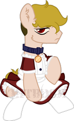 Size: 780x1266 | Tagged: safe, artist:yeetmedownthestairs, oc, oc only, oc:stars and stripes, earth pony, pony, clothes, collar, commission, dress, maid, male, simple background, sitting, socks, solo, stallion, stockings, thigh highs, transparent background, unamused, ych result
