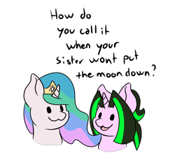 Size: 2568x2460 | Tagged: safe, artist:noxi1_48, princess celestia, oc, alicorn, pony, unicorn, daily dose of friends, g4, bust, duo, high res, joke, open mouth, open smile, simple background, smiling, transparent background
