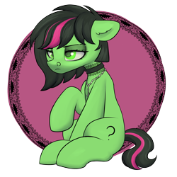 Size: 3000x3000 | Tagged: safe, artist:dumbwoofer, oc, oc:filly anon, earth pony, pony, choker, ear fluff, eyeliner, female, filly, foal, frown, goth, high res, jewelry, makeup, mane dye, mascara, necklace, nose piercing, nose ring, piercing, simple background, sitting, solo, transparent background