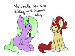 Size: 3516x2628 | Tagged: safe, artist:noxi1_48, oc, oc only, oc:treble pen, pony, unicorn, daily dose of friends, candle, duo, female, high res, open mouth, simple background, sitting, talking, transparent background
