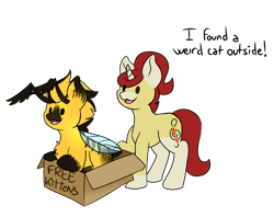 Size: 4289x3404 | Tagged: safe, artist:noxi1_48, oc, oc only, oc:treble pen, bee pony, original species, pony, unicorn, daily dose of friends, box, cardboard box, duo, open mouth, open smile, pony in a box, simple background, smiling, transparent background