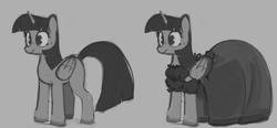 Size: 1413x658 | Tagged: safe, artist:_ton618_, twilight sparkle, alicorn, pony, g4, clothes, dress, female, gray background, grayscale, mare, missing cutie mark, monochrome, simple background, solo, twilight sparkle (alicorn)