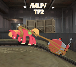 Size: 1233x1080 | Tagged: safe, big macintosh, earth pony, pony, g4, /mlp/ tf2 general, cart, hightower, male, payload, pulling, rope, stallion, team fortress 2, text