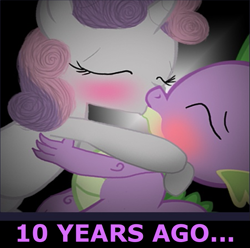 Size: 633x628 | Tagged: safe, artist:dr-siren, spike, sweetie belle, g4, 2013, female, kissing, male, romantic, ship:spikebelle, shipping, straight