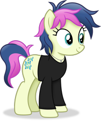 Size: 3285x3937 | Tagged: safe, artist:anime-equestria, bon bon, sweetie drops, earth pony, pony, g4, alternate hairstyle, clothes, female, high res, jewelry, mare, necklace, shirt, simple background, smiling, solo, transparent background, vector