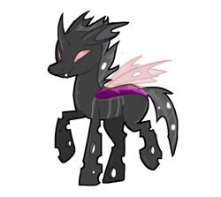 Size: 623x555 | Tagged: safe, artist:lupisvulpes, oc, oc only, changeling, fangs, purple changeling, simple background, smiling, solo, transparent background