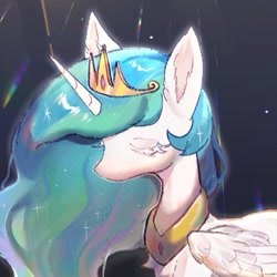 Size: 421x421 | Tagged: safe, artist:jelly-candy, princess celestia, alicorn, pony, g4, bust, close-up, cropped, crown, eyes closed, female, jewelry, mare, regalia, solo
