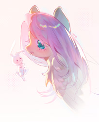 Size: 1304x1598 | Tagged: safe, artist:jelly-candy, angel bunny, fluttershy, pegasus, pony, rabbit, g4, animal, blushing, bust, chest fluff, cute, duo, duo male and female, female, male, shyabetes