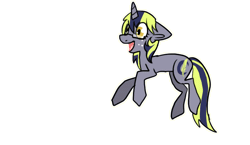 Size: 732x424 | Tagged: safe, artist:lupisvulpes, oc, oc only, pony, unicorn, animated, gif, hopping, looking at you, simple background, smiling, smiling at you, solo, transparent background