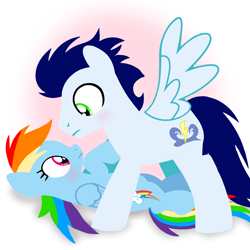 Size: 1400x1400 | Tagged: safe, artist:mlplary6, rainbow dash, soarin', pegasus, pony, g4, blushing, female, looking at each other, looking at someone, male, mare, now kiss, ship:soarindash, shipping, stallion, straight