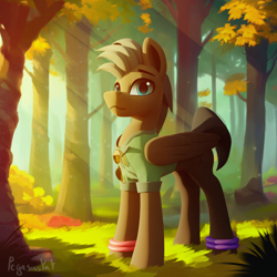 Size: 3000x3000 | Tagged: safe, artist:pegasusyay, oc, oc only, pegasus, pony, commission, crepuscular rays, forest, forest background, high res, looking at you, scenery, scenery porn, solo, sunlight, ych result