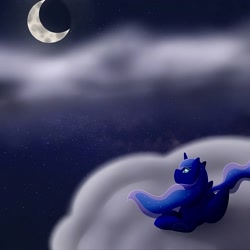 Size: 1500x1500 | Tagged: safe, artist:empressryutsuki, princess luna, g4, cloud, crescent moon, digital art, moon, night, solo, stars