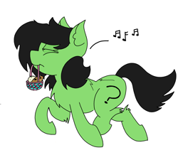 Size: 3508x2957 | Tagged: safe, artist:ponny, oc, oc only, oc:filly anon, earth pony, pony, basket, bread, closed mouth, eyes closed, female, filly, food, high res, simple background, skipping, smiling, solo, white background