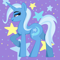 Size: 800x800 | Tagged: safe, artist:kujivunia, edit, editor:kujivunia, trixie, pony, unicorn, g4, abstract background, big eyelashes, big lips, colored, female, flat colors, lidded eyes, mare, simple shading, solo, stars