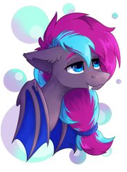 Size: 1036x1410 | Tagged: safe, artist:lambydwight, oc, oc only, oc:cloud twist, alicorn, bat pony, bat pony alicorn, pony, bat pony oc, bat wings, bust, horn, portrait, solo, wings