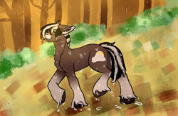 Size: 1280x835 | Tagged: safe, artist:deadsmoke, oc, oc only, oc:cristopher, earth pony, pony, autumn, commission, forest, nature, rain, solo, sun, warm, wet, wet mane