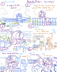 Size: 4779x6013 | Tagged: safe, artist:adorkabletwilightandfriends, starlight glimmer, oc, oc:gray, pony, unicorn, comic:adorkable twilight and friends, g4, adorkable, adorkable friends, automobile, back, back of head, beach, bed, bedroom, bedroom eyes, bipedal, box, butt, car, cellphone, cloud, coast, comic, cute, deck, dimples, dimples of venus, dork, female, hoof on head, kite, leaning, lying down, magic, mare, motel, ocean, phone, plot, railing, relationship, scenery, semi truck, shore, sign, sitting, slice of life, smartphone, smiling, standing, sultry pose, texting, trailer, tree, vacation, water, wave