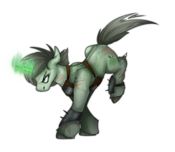 Size: 2300x2000 | Tagged: safe, artist:molars, oc, oc only, pony, unicorn, ashes town, fallout equestria, high res, magic, raider, running, scar, simple background, solo, spikes, telekinesis, transparent background