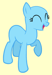 Size: 676x983 | Tagged: artist needed, source needed, safe, artist:ameliagirls53, edit, oc, oc only, earth pony, pony, g4, it's about time, season 2, bald, base, eyelashes, eyes closed, female, laughing, mare, open mouth, raised hoof, raised leg, simple background, smiling, solo, tan background