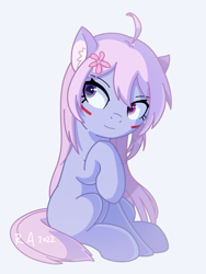 Size: 3000x4000 | Tagged: oc name needed, safe, artist:raineve, oc, oc only, original species, pony, eyebrows, eyebrows visible through hair, raised hoof, signature, simple background, sitting, solo, white background
