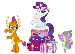 Size: 800x576 | Tagged: safe, artist:jaye, edit, screencap, rarity, smolder, spike, dragon, pony, unicorn, g4, alternate universe, assistant, bisexual, bisexuality, female, luggage, male, polyamory, ship:smolderity, ship:sparity, shipping, simple background, straight, transparent background, trio, winged spike, wings