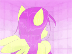 Size: 480x360 | Tagged: safe, artist:ponywarlord777, fluttershy, pegasus, pony, semi-anthro, g4, animated, anime, arm hooves, bath, bathing, gif, solo, steam, stupid sexy fluttershy, wet, wet mane