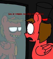 Size: 3023x3351 | Tagged: safe, artist:professorventurer, oc, oc:professor venturer, pegasus, pony, dr jekyll and mr hyde, high res, horror, mirror, pegasus oc, reflection, vent art, yellow teeth