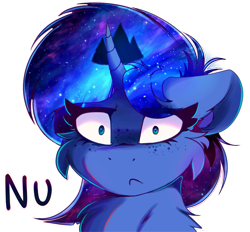 Size: 4100x3800 | Tagged: safe, artist:legionsunite, princess luna, alicorn, pony, g4, bust, chest fluff, looking at you, nu, simple background, stare, sticker, text, transparent background