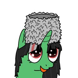 Size: 500x500 | Tagged: safe, artist:hach, oc, oc only, oc:terek flow, pony, unicorn, bust, chechen republic of ichkeria, chechnya, female, hat, looking up, mare, nation ponies, papakha, ponified, portrait, simple background, solo, tongue out, white background
