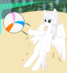 Size: 4800x5200 | Tagged: artist needed, oc name needed, source needed, safe, oc, oc:κασσάνδρα, alicorn, human, pony, alicorn oc, beach ball, duo, female, horn, male, solo focus, sword, weapon, wings