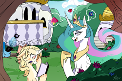 Size: 1500x1000 | Tagged: safe, artist:harusocoma, princess celestia, oc, butterfly, pony, unicorn, g4, female, mare