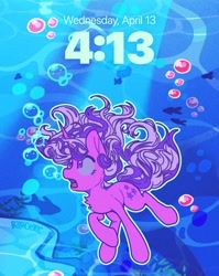 Size: 2336x2934 | Tagged: safe, artist:pastacrylic, twilight, fish, pony, unicorn, g1, bubble, coral, crepuscular rays, flowing mane, flowing tail, high res, ocean, solo, sunlight, swimming, tail, underwater, water