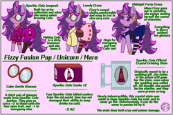 Size: 6000x4000 | Tagged: safe, artist:dice-warwick, oc, oc:fizzy fusion pop, pony, unicorn, fallout equestria, beauty mark, clothes, coloboma, cooler, dress, drink, drinking glass, female, freckles, glass, glasses, heart, heart eyes, implied infidelity, jumpsuit, long mane, long tail, mare, messy mane, mug, reference sheet, soda, solo, tail, wingding eyes