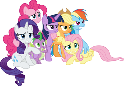 Size: 4302x3000 | Tagged: safe, artist:cloudy glow, applejack, fluttershy, pinkie pie, rainbow dash, rarity, spike, twilight sparkle, alicorn, dragon, earth pony, pegasus, pony, unicorn, g4, the ending of the end, .ai available, mane six, simple background, transparent background, twilight sparkle (alicorn), vector, winged spike, wings