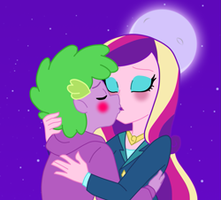 Size: 1269x1148 | Tagged: safe, artist:spike17, princess cadance, spike, human, equestria girls, g4, age difference, blushing, duo, eyes closed, female, hug, human spike, infidelity, kiss on the lips, kissing, love, male, revenge, ship:spikedance, shipping, straight