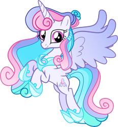Size: 8720x9401 | Tagged: safe, artist:shootingstarsentry, oc, oc only, oc:pearlescente, alicorn, pony, absurd resolution, alicorn oc, colored wings, female, flying, gradient mane, gradient tail, gradient wings, hair bun, hoof shoes, horn, looking at you, mare, offspring, parent:princess cadance, parent:shining armor, parents:shiningcadance, peytral, pink eyes, princess shoes, simple background, smiling, solo, spread wings, tail, transparent background, wings